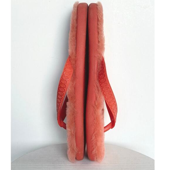 UGG Australia Fluffie Orange Fur Flip Flops Womens Sz 6W Thong Summer Vacation - Picture 4 of 6